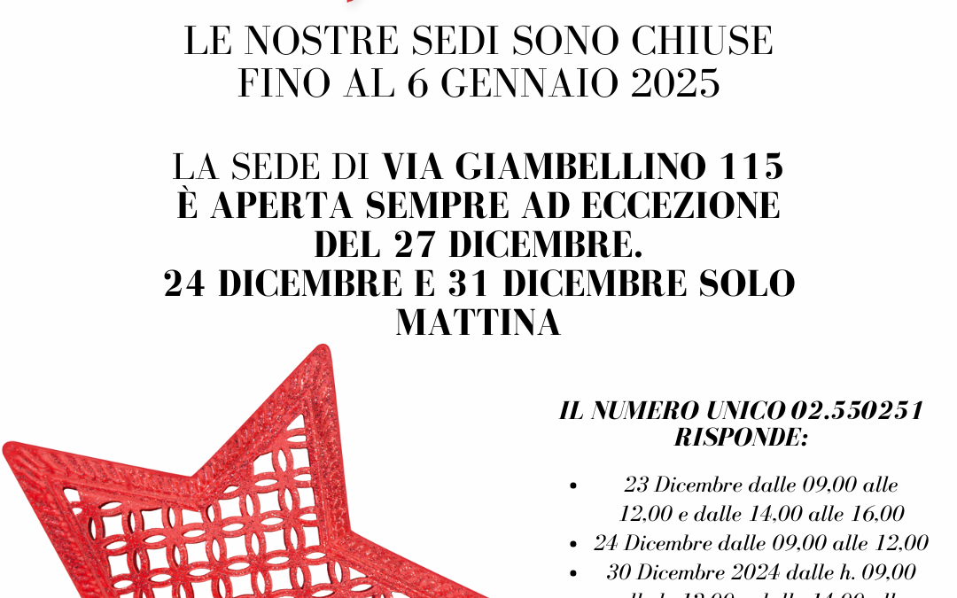Chiusure festive sedi Cgil Milano fino al 6 gennaio 2025.