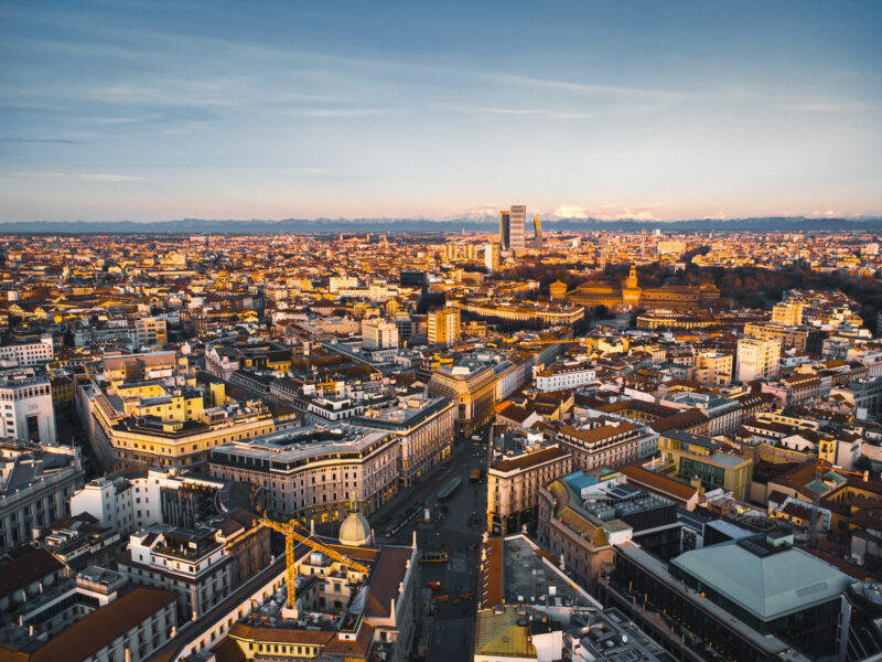 Milan Historic Center Drone Photo at Sunset